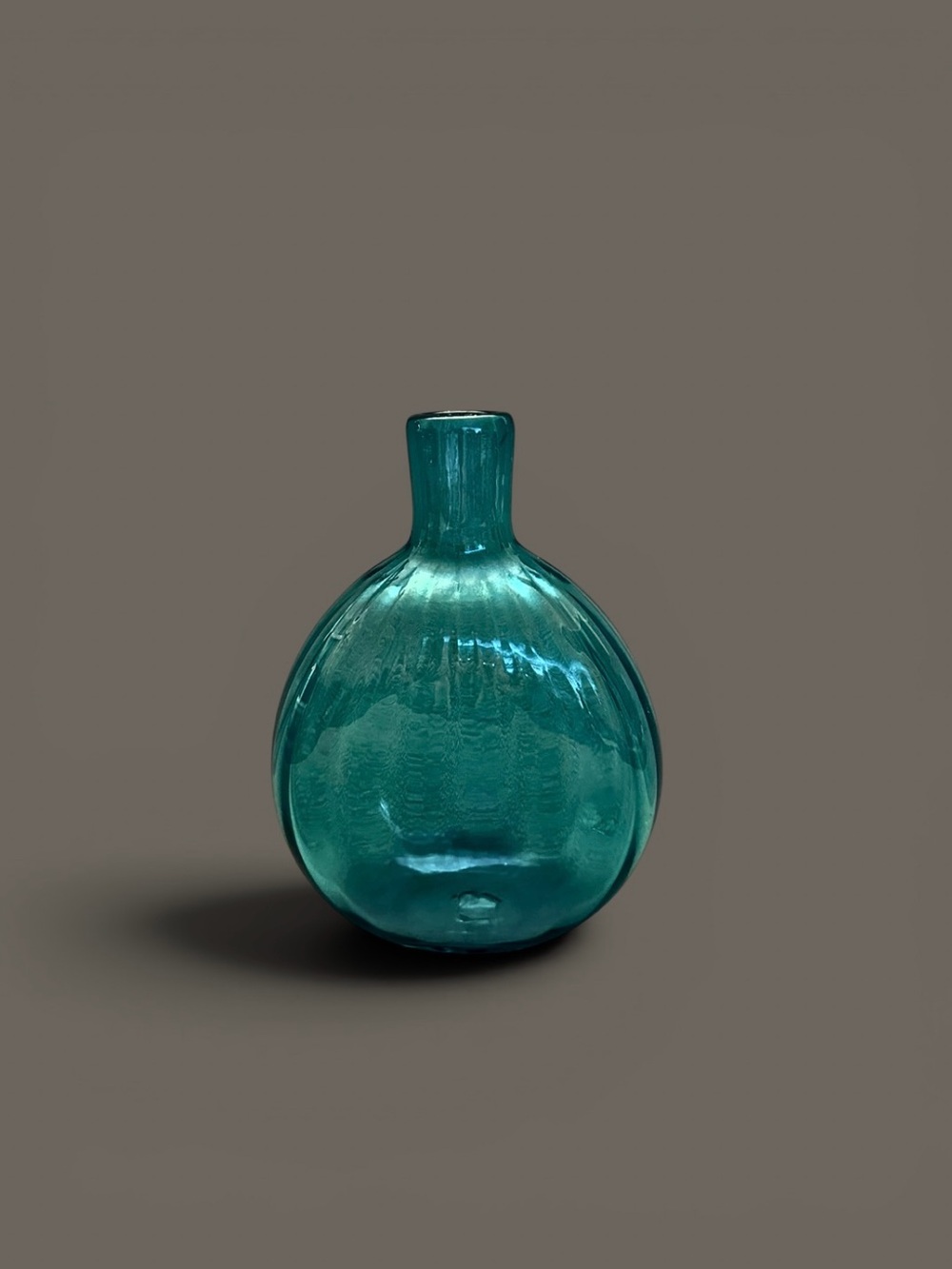 MMA Metropolitan Museum Art Blue Glass Bud Vase Hand Blown Ribbed Small